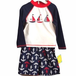 Little Me Sailboats & Anchors Rashguard Blue Red White Sizes 12 Months 24 Months